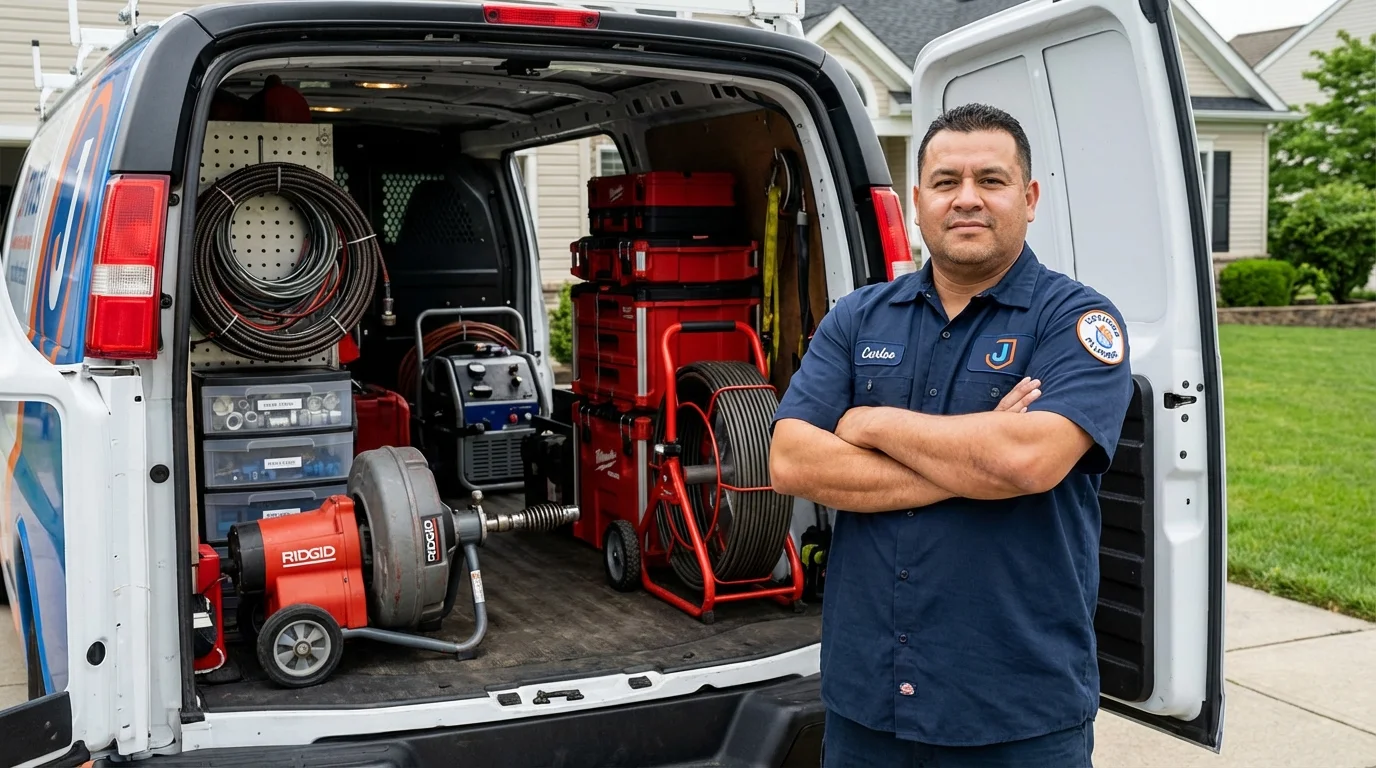 Professional drain cleaning equipment and Johns Plumbing LLC plumber in Atherton