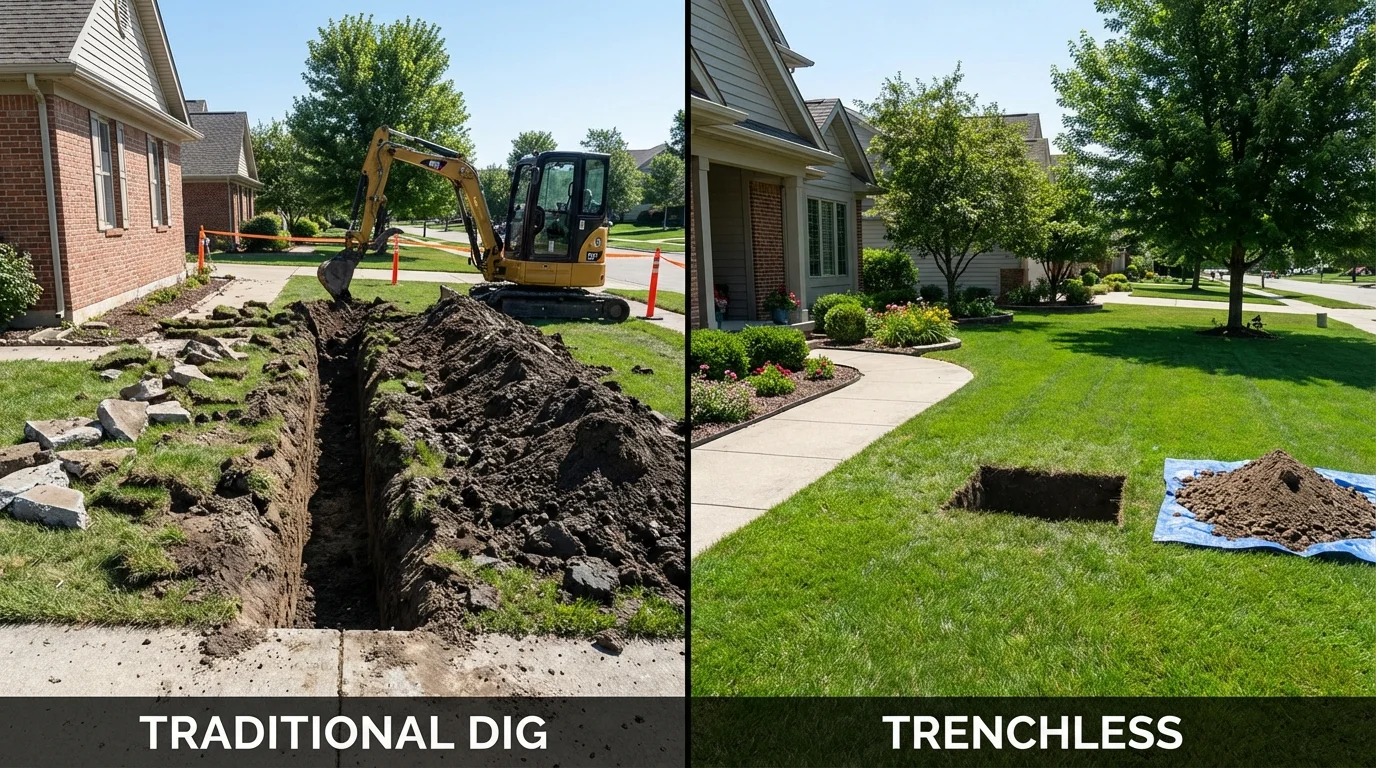 Trenchless sewer repair with minimal yard damage versus traditional excavation in Atherton, CA